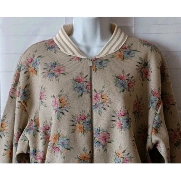 Anthropologie Maeve Floral Lurex Knit Bomber Jacket Size Large - Picture 5 of 6
